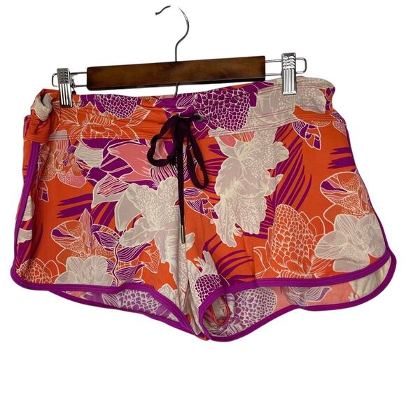 Athleta size large running shorts lined w/pink orange white floral tropical - Picture 1 of 10